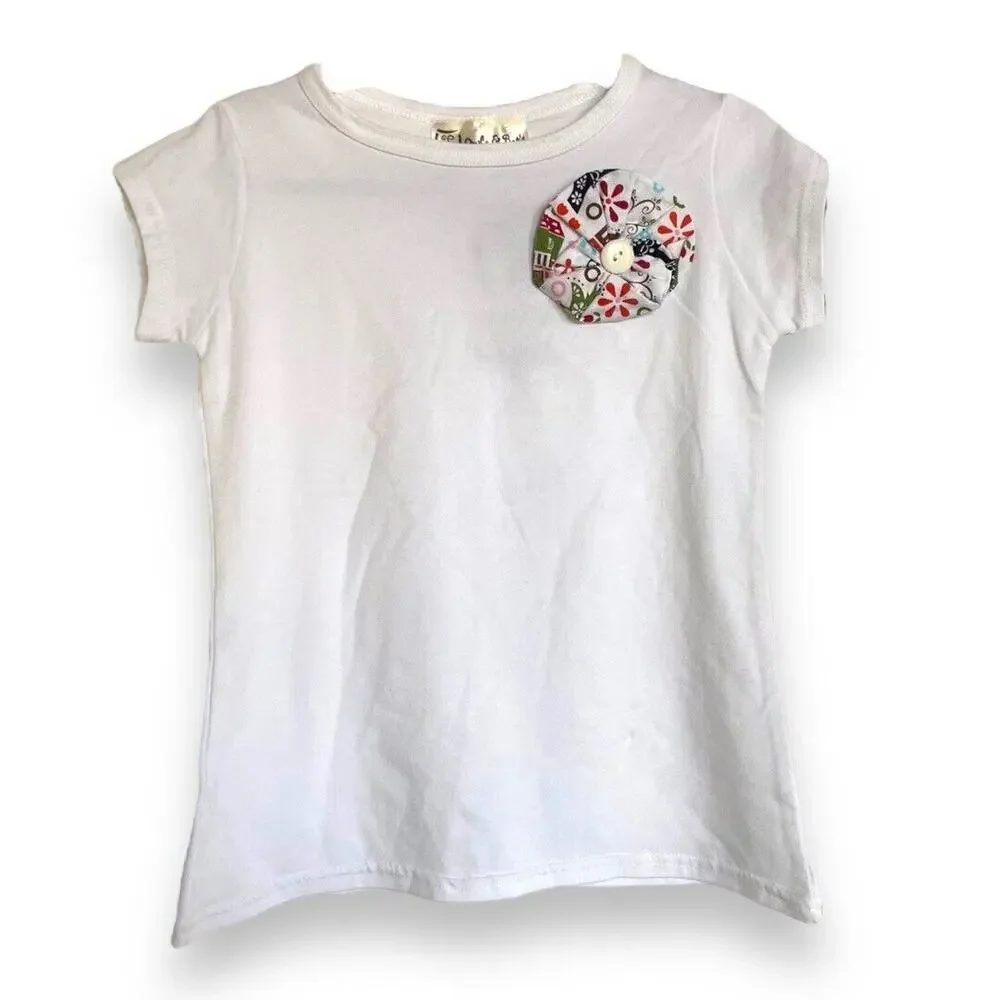 5/$35     Owl's and Bat's Girls Top Size 6 White Button Flower Stretchy Knit NEW